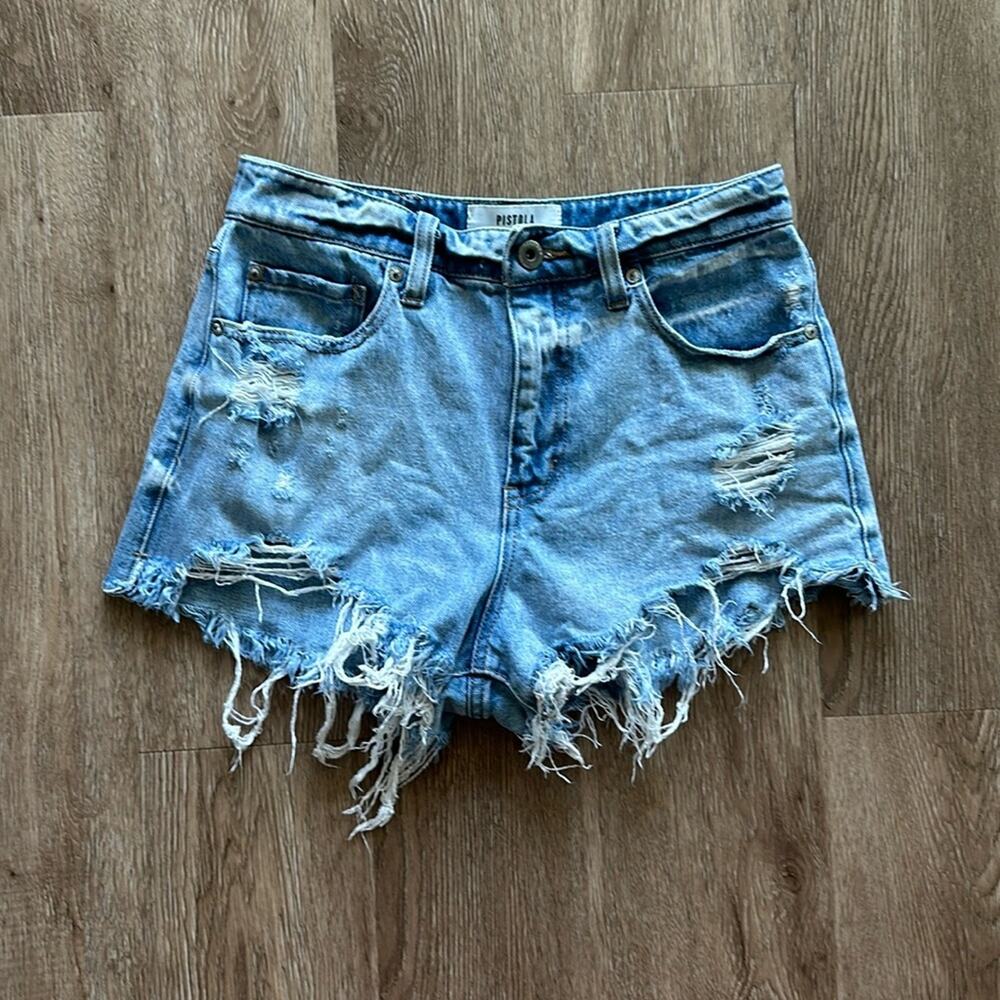 Pistola Women's Cut Off Distressed High Rise Denim Shorts Size 26 100% Cotton